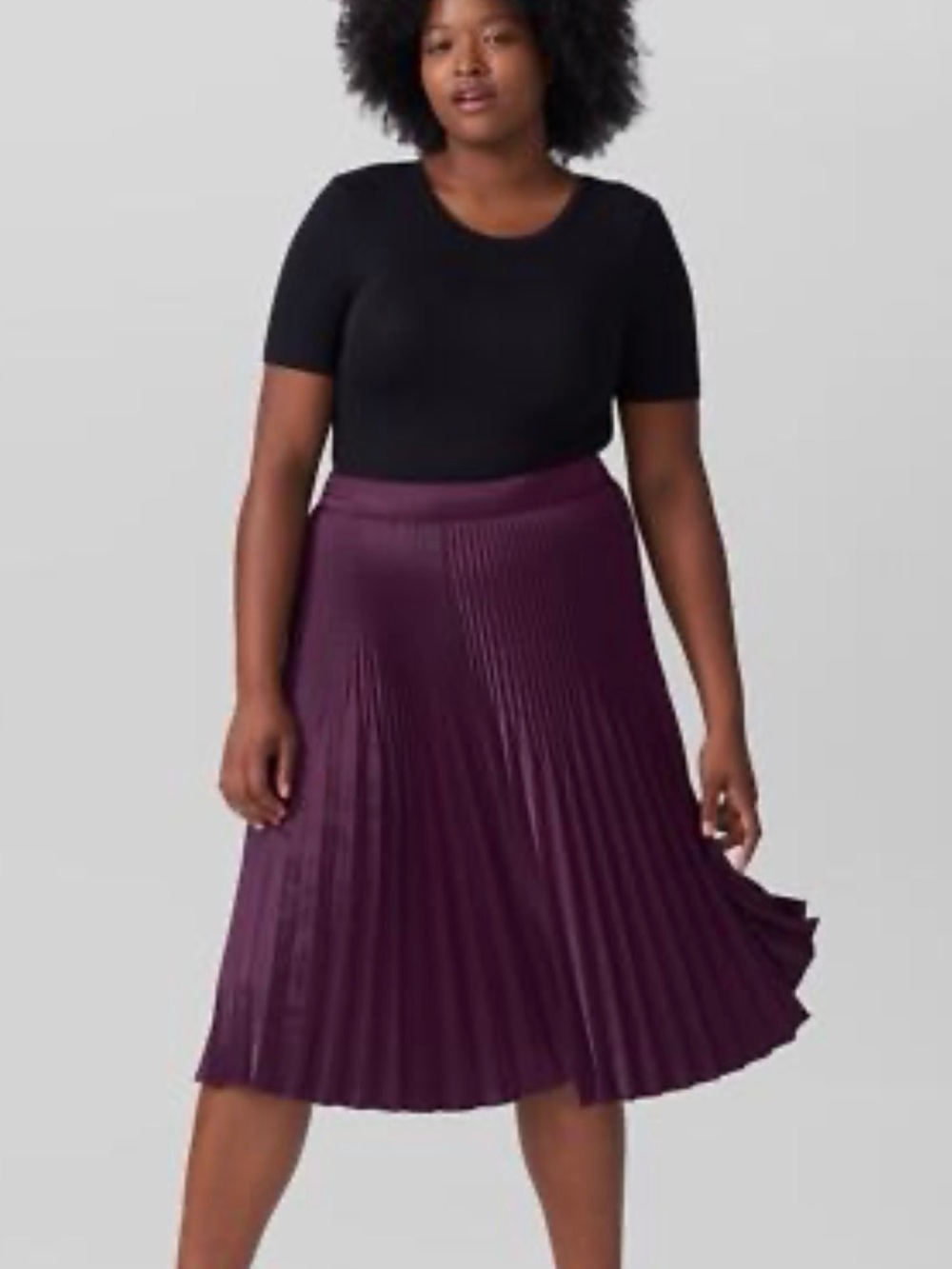 Universal Standard Pleated Midi Skirt in Plum